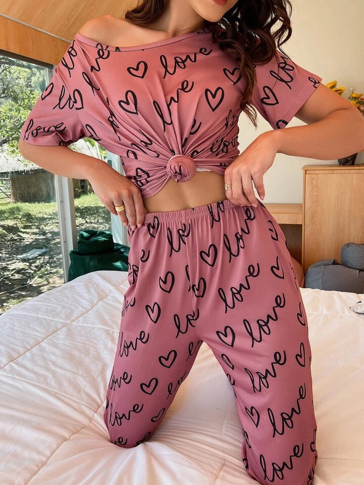 T-Pink Love Heart PJs Set