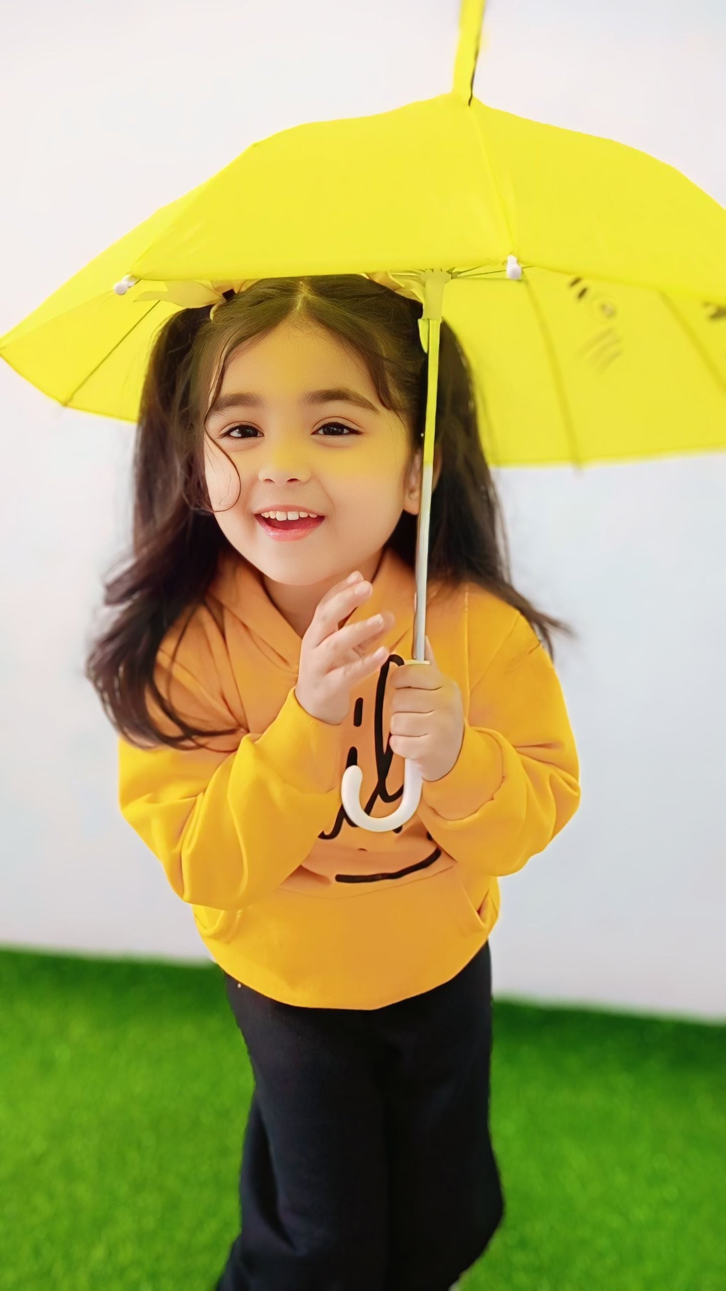 Orange Smiley Printed Hoodie With Trouser For Kids