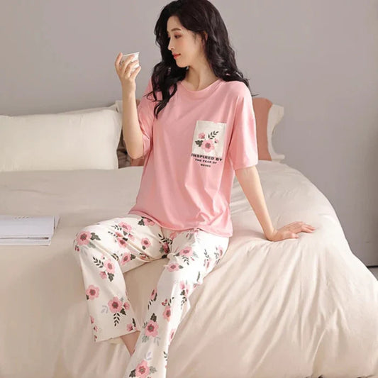 Pink Sun Flower PJs Set