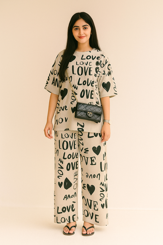 Drop Shoulder Love PJs SET