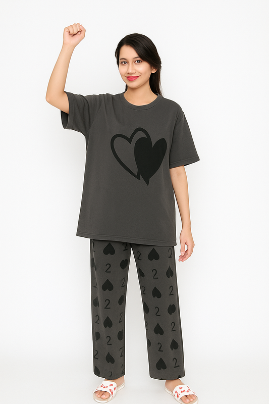Double Heart printed Night Suit