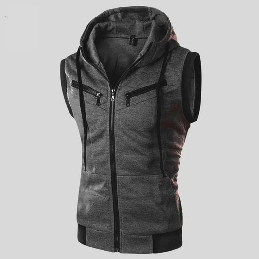 Charcole Sleeveless Hooded Zipper