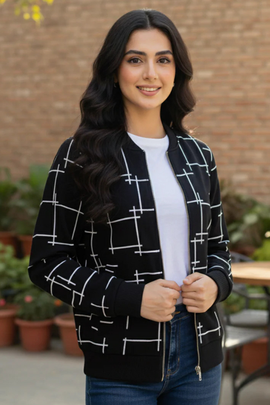 Black Printed Zipper Jacket