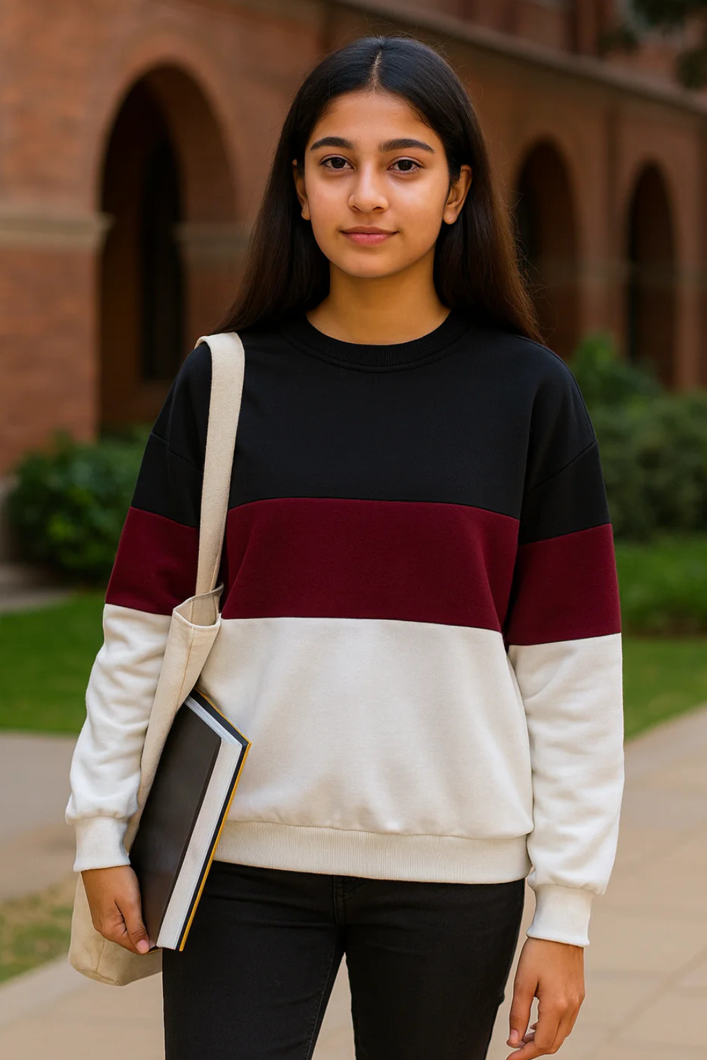 Black Maroon & White Sweet Shirt Women