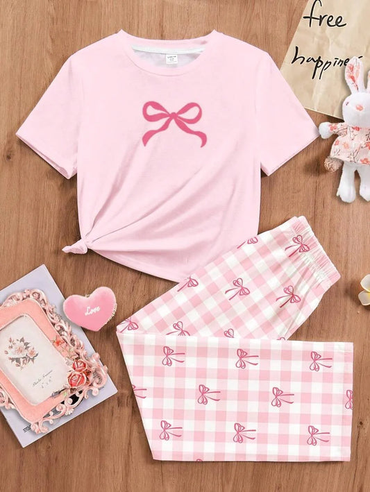 Pink Ribbon Half Sleeve Kids Suit