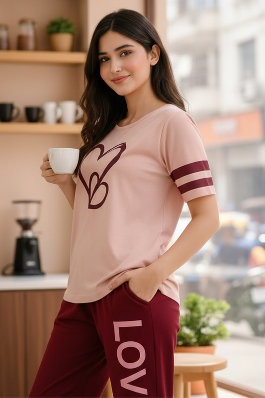 Two Heart Printed Night Suit
