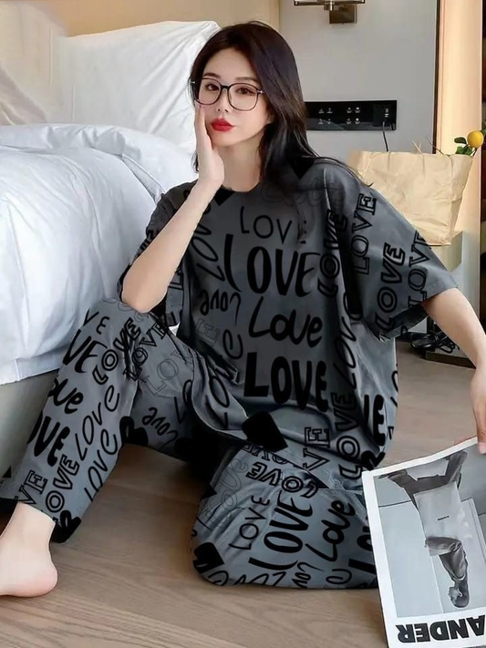 Charcoal Drop Shoulder Love PJs Set
