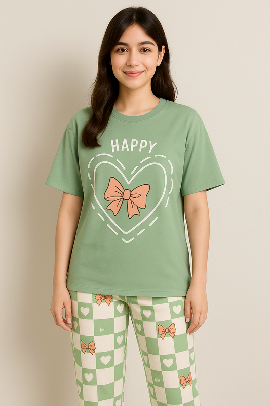 Olive Green Printed Night Suit