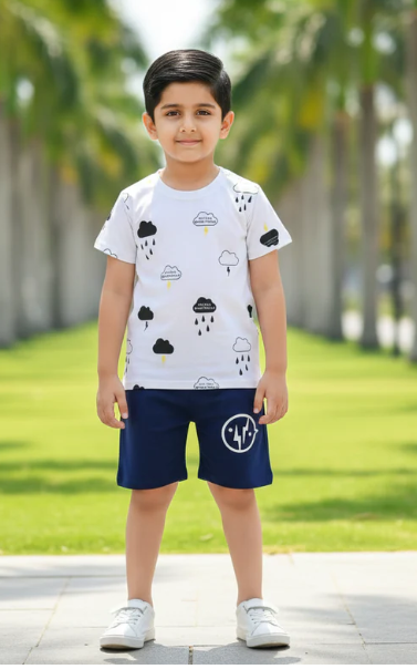Kids Cloud Print T-Shirt & Shorts Set