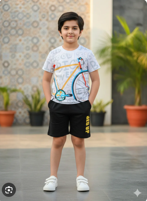 Kids Bicycle Print T-Shirt & Shorts Set