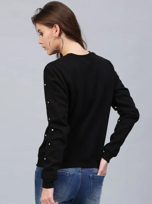 Black Pearls Beaded Sweatshirt For Women