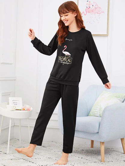 Black Tropical Paradise PJs SET