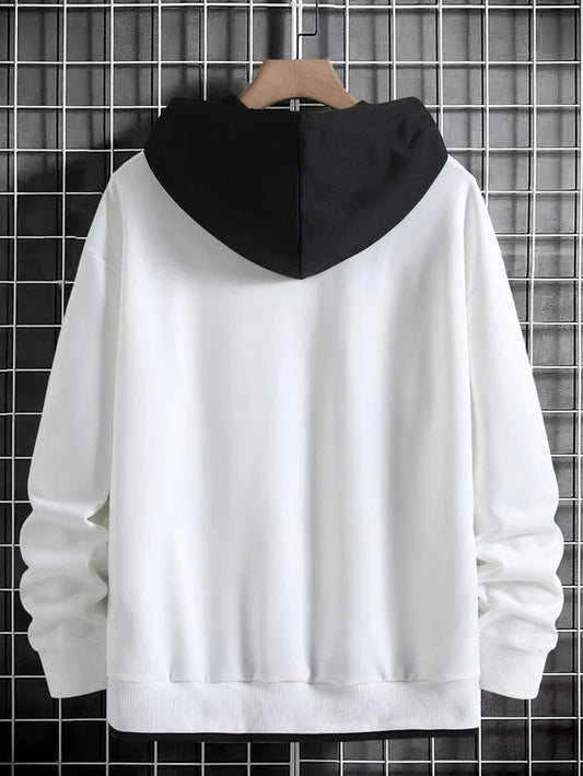 White With Black Basic Kangaroo Hoodie
