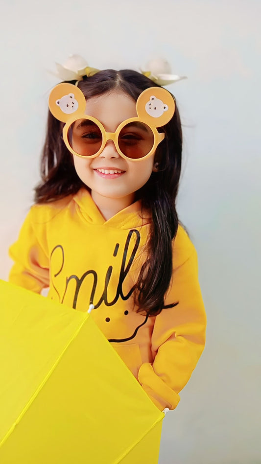 Orange Smiley Printed Hoodie With Trouser For Kids