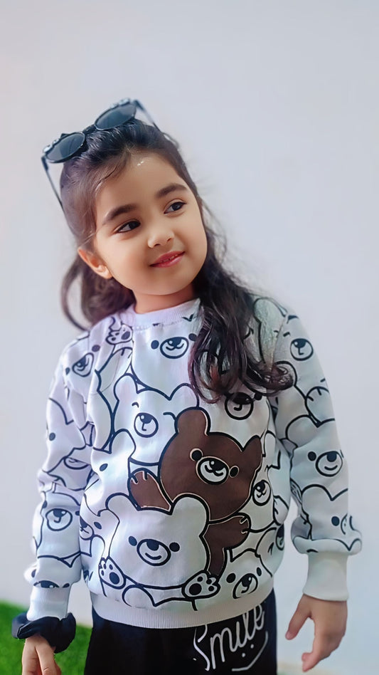 White Bears Print Sweatshirt With Trouser For Kids (2 Piece)