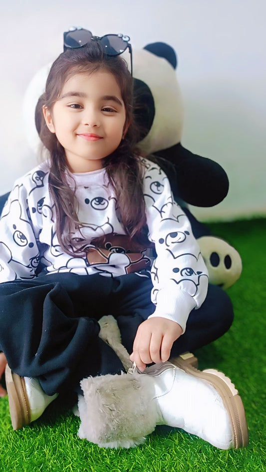 White Bears Print Sweatshirt With Trouser For Kids (2 Piece)