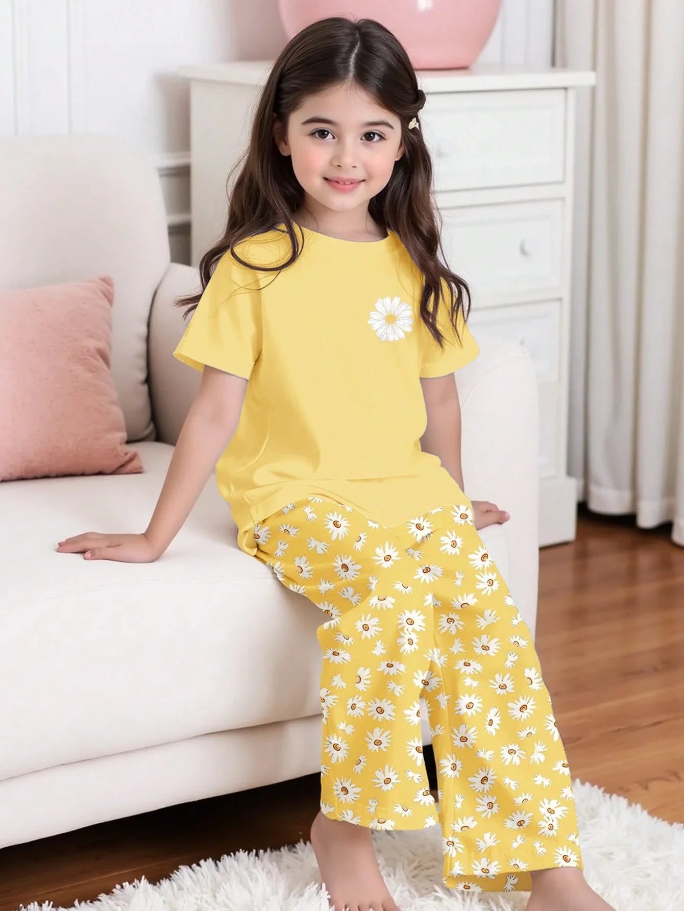 Sunflower Printed Half Sleeve Night Suit Kids