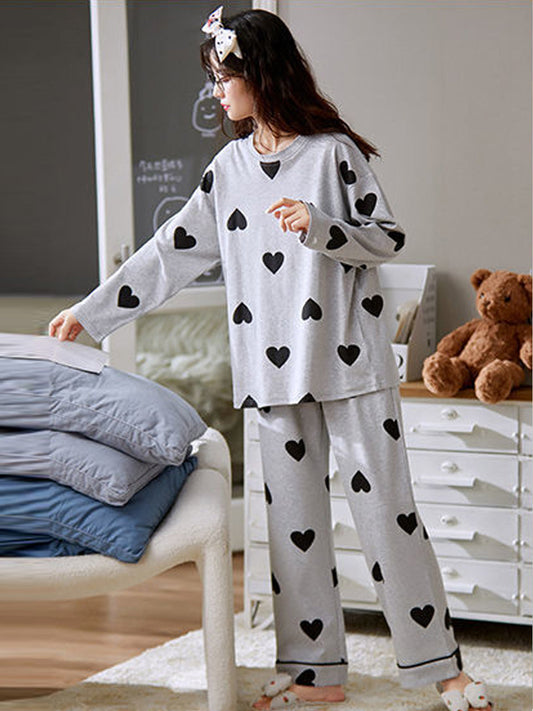Grey Black Multi Heart PJs Set