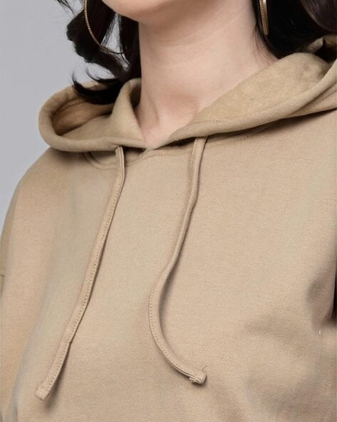 Beige Basic Kangaroo Hoodie for Women