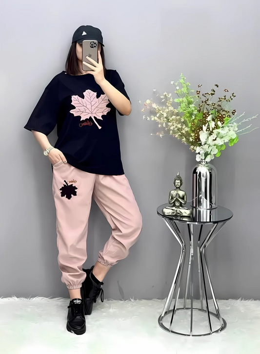 Pink Maple Leaf PJs Set