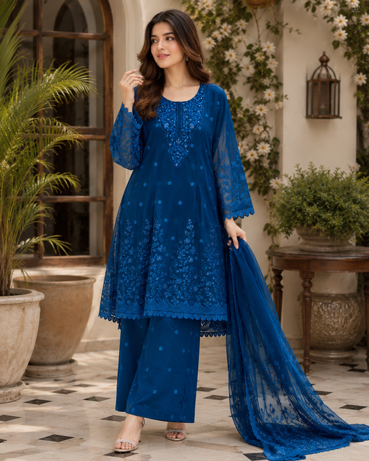 Blue Majesty Embroidered 3 Piece Suit