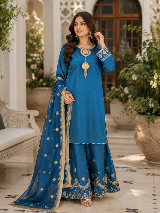 Royal Blue Hand Embroidered 3 Piece Suit