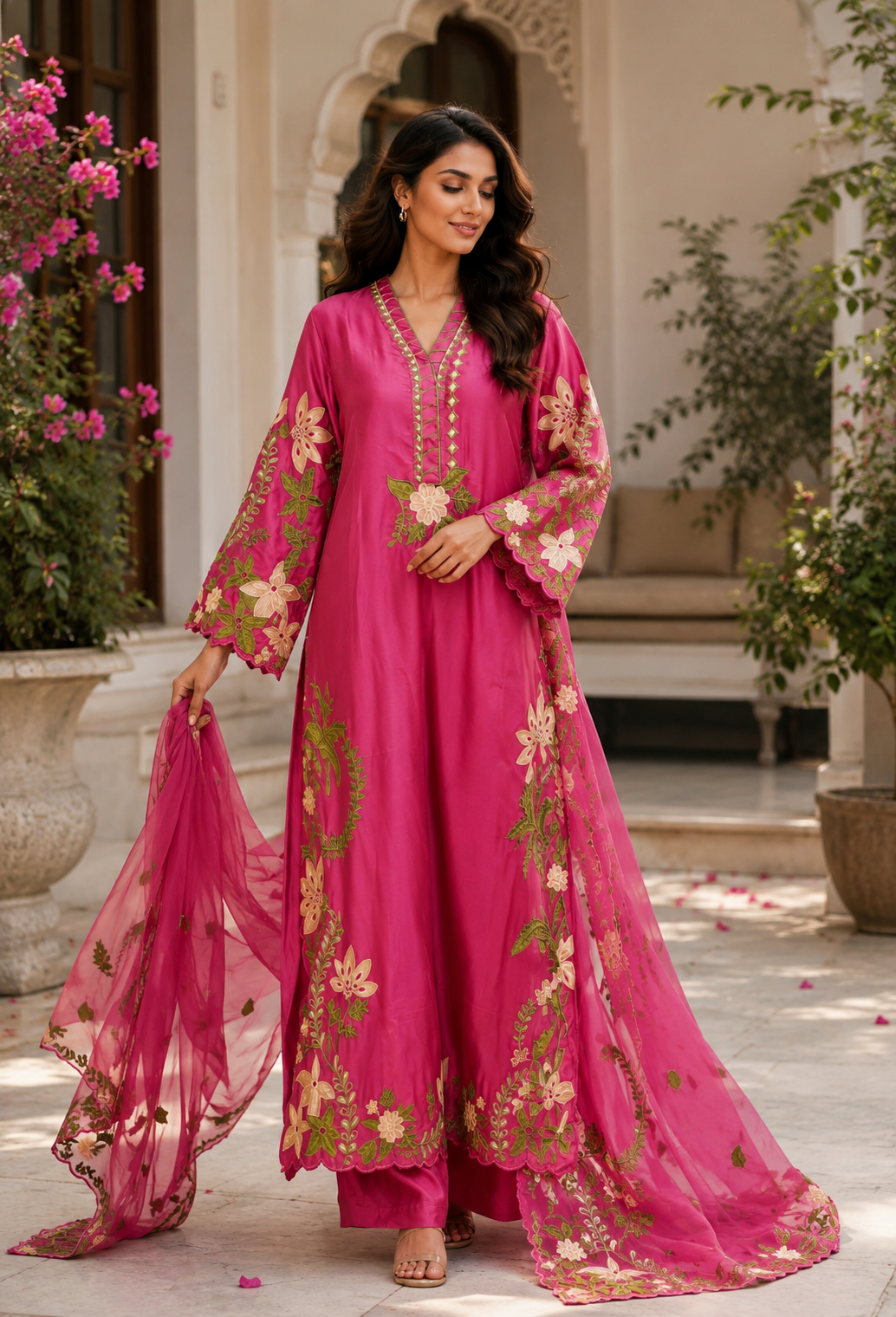 Noor Pink Hand Embroidered 3 Piece Suit