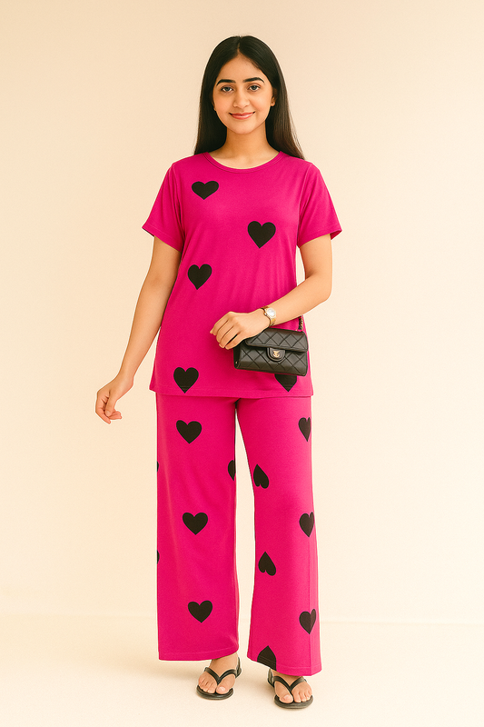 Pink Black Multi Hearts PJs SET