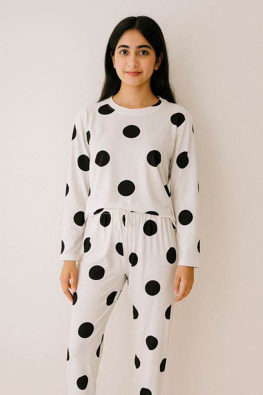 Black & White Doted Printed Night Suit