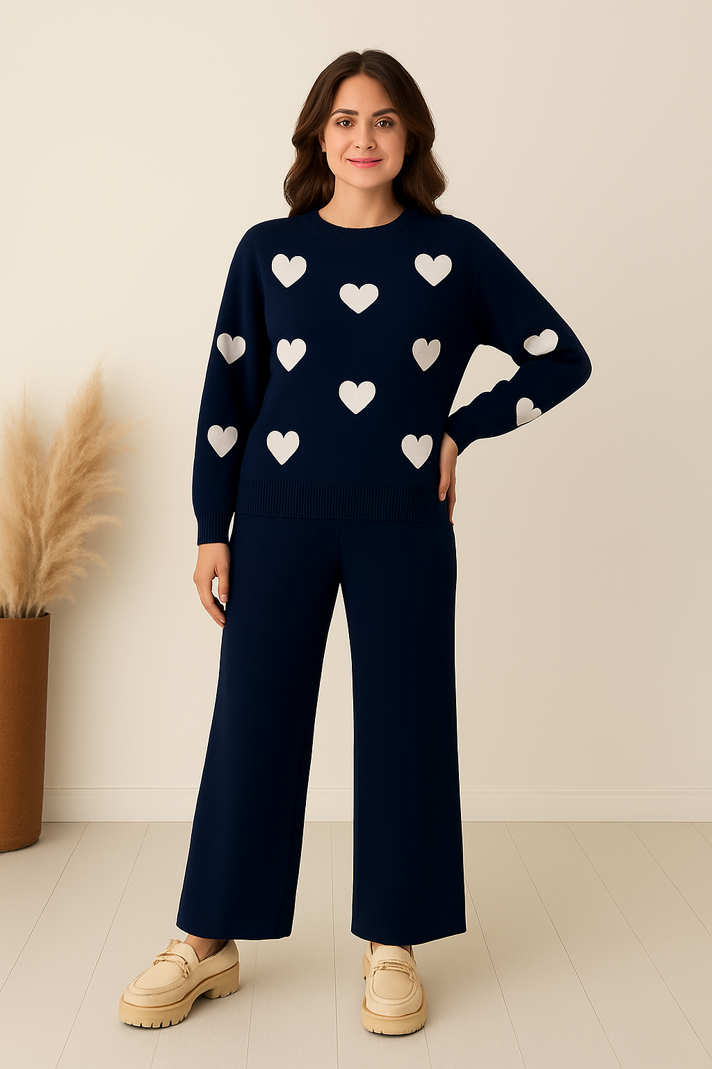 Blue with White Heart Printed Fleece Co-ords Set
