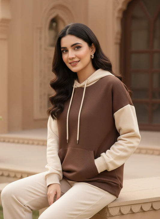 Cream Basic Hoodie For Women