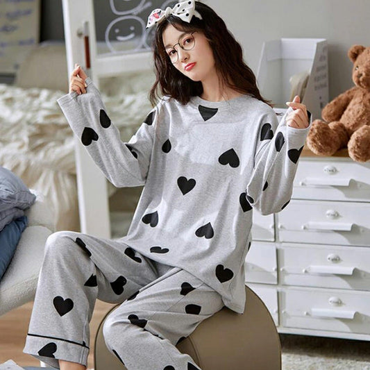 Grey Black Multi Heart PJs Set