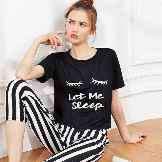 Black Let Me sleep PJs Set