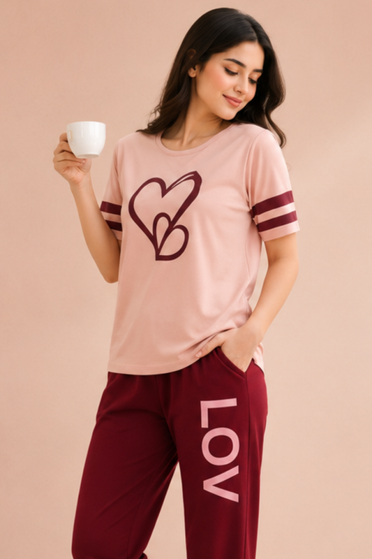 Two Heart Printed Night Suit