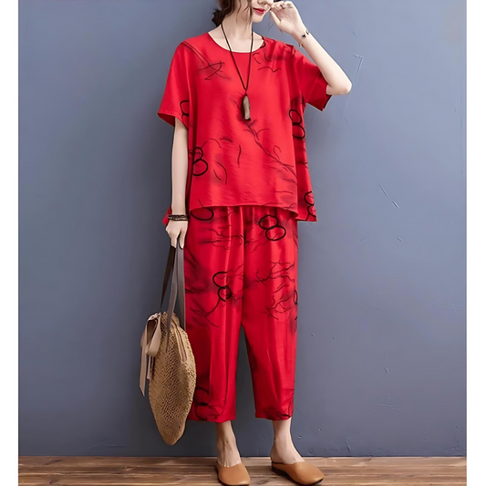 Red Ring Capri PJs Set