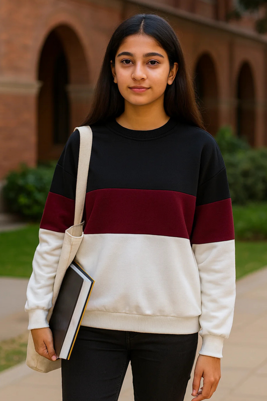 Black Maroon & White Sweet Shirt Women