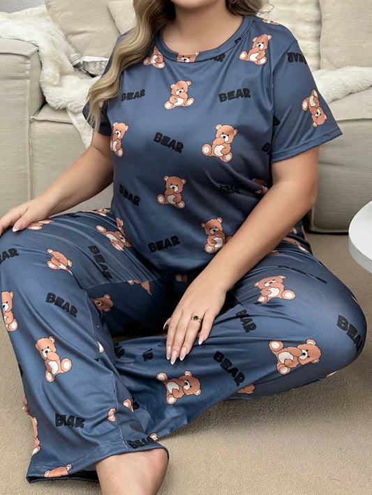 Gray Cozy Bear Printed Night Suit
