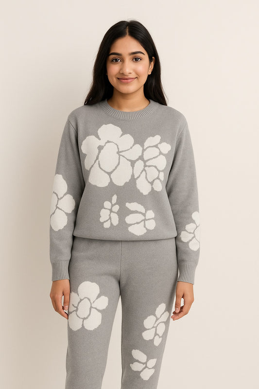 Grey Floral Knit Co-ord – Soft