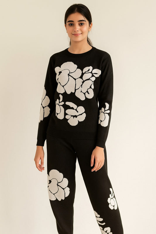Black Floral Knit Co-ord – Bold