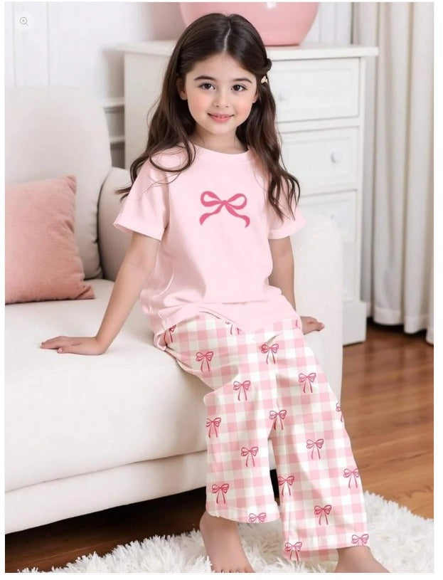 Pink Ribbon Half Sleeve Kids Suit