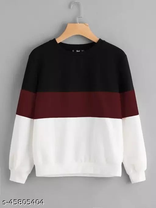 Black Maroon And White Block Sweatshirt For Women