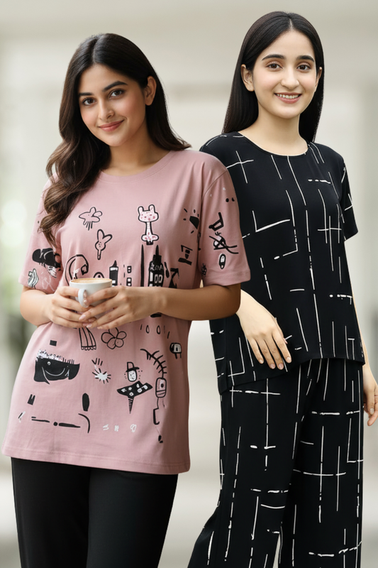 Pink Planet & Black Capri Pack of 02