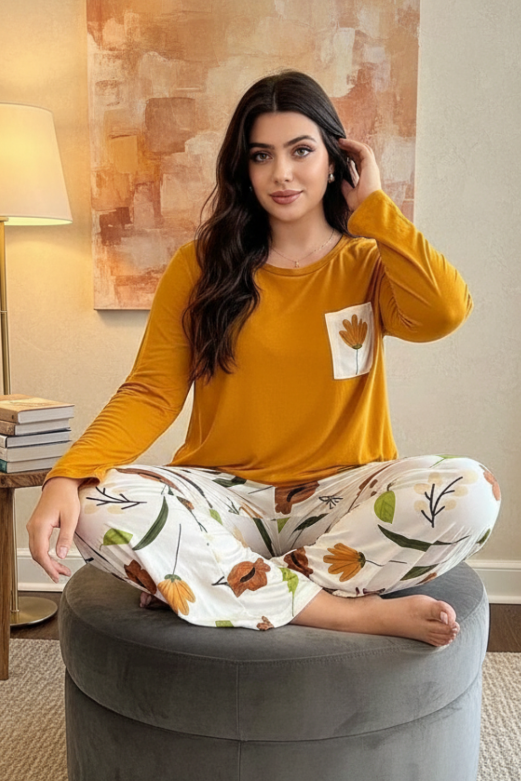 Yellow Long Leaf Night Suits