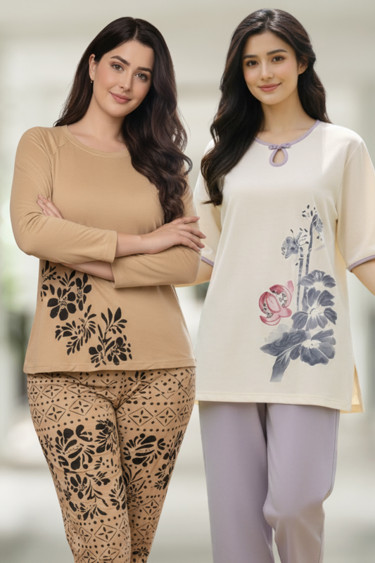 Purple Ivery & Beige Flower Pack of 2