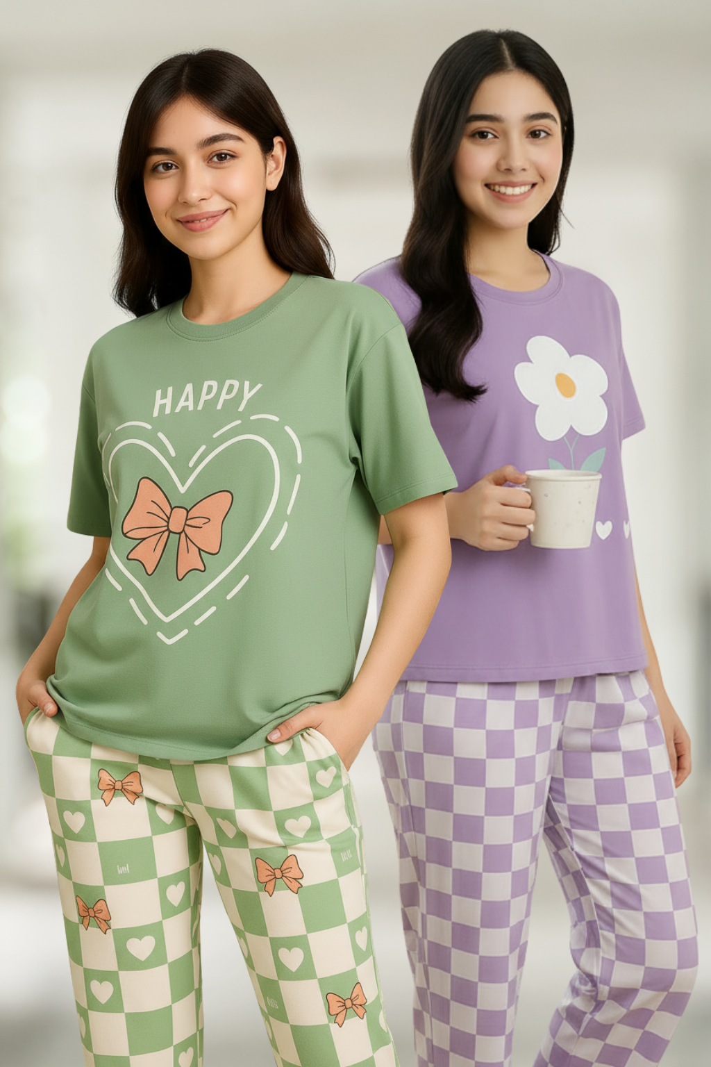 Olive Green & Purplr Flower Pack Of 2