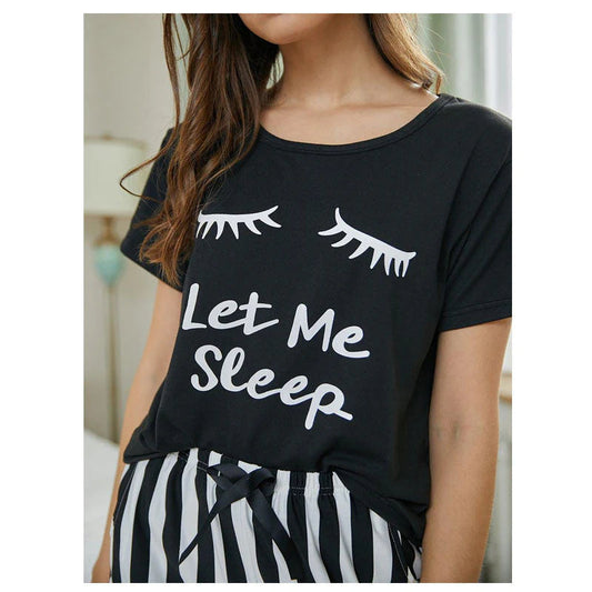 Black Let Me sleep PJs Set